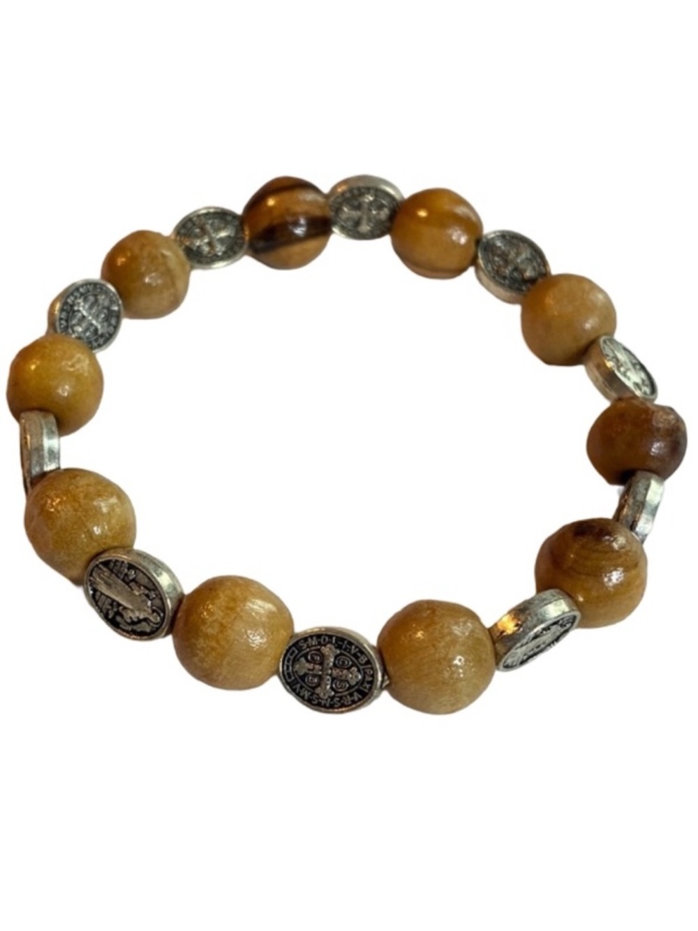 St Benedict Olive Wood Rosary Stretch Bracelet